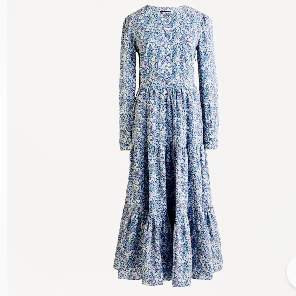 NWT J. Crew Blue Floral Tiered Liberty Long Sleeve Dress-4